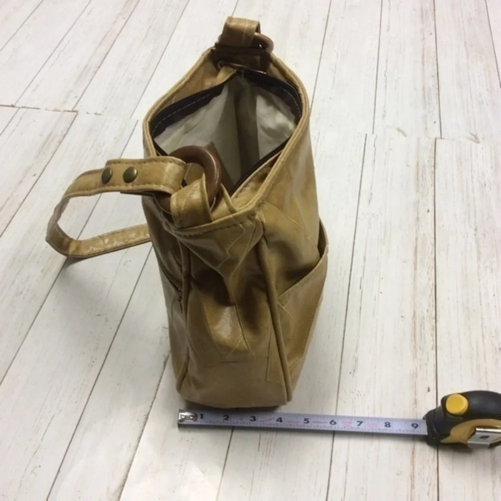Vintage Faux Serra Camel Brown Leather Strap Shoulder Bag Purse